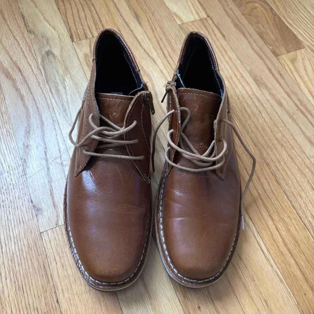 Steve Madden Harken Boys Cognac Leather Lace & Zip Up Sz 7B Chukka Boot - Picture 2 of 13